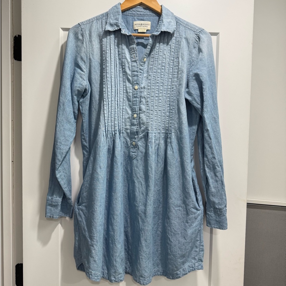 Light Blue Button-Up Tunic Dress